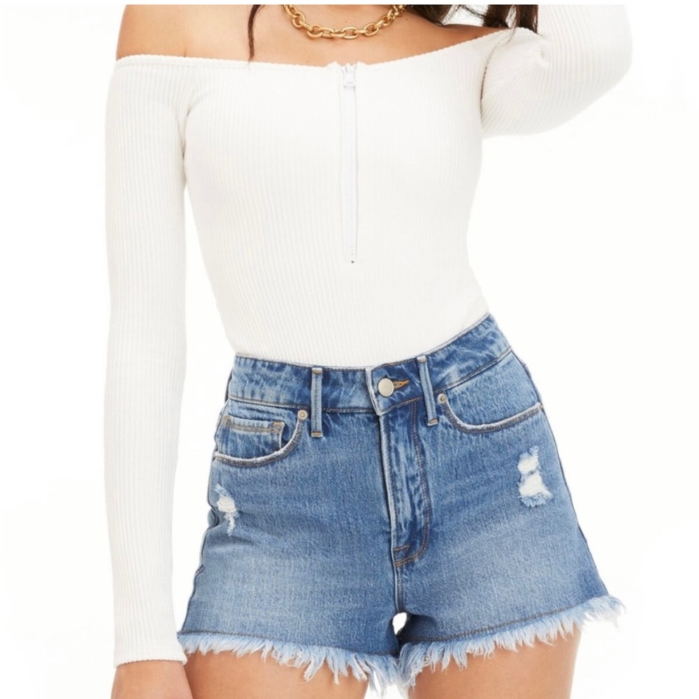 Good American Half-Zip Bodysuit White NWT